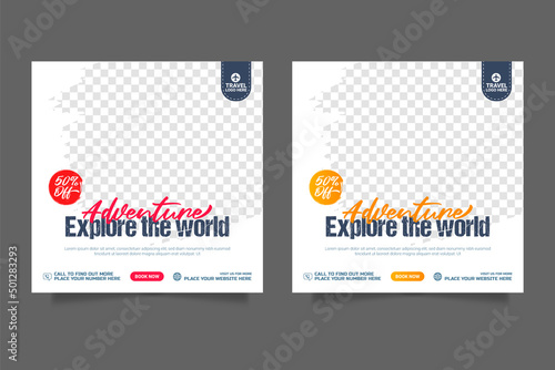 Travelling social media post banner template, Web banner, flyer or poster design for travelling agency business offer promotion.