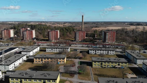 Kronogarden residential suburb in Trollhattan, Sweden, trucking sliding aerial photo