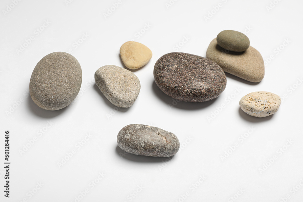 Group of different stones on white background Group of different stones on white background