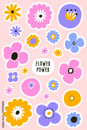 Beautiful Floral vector sticker set. Hand drawn Vector Flowers collection. Printable different flowers template  perfect for stationery 