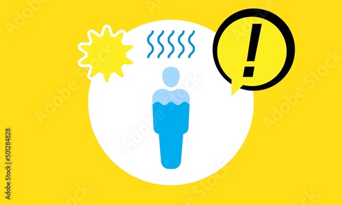 Man suffering from heat and sweat dehydration from strong sunlight. Hot climate in summer. flat design element, isolated. concept Vector illustration
