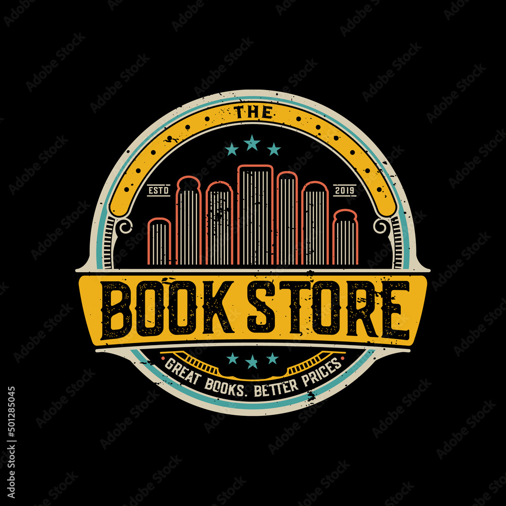 Bookshop logo design template. Vintage bookstore logo, emblem design