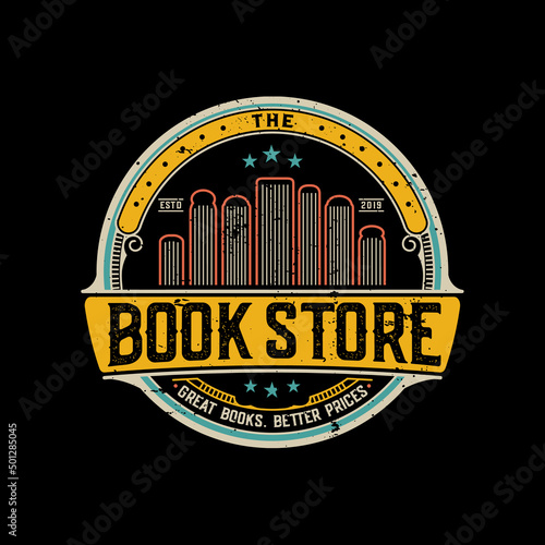 Bookshop logo design template. Vintage bookstore logo  emblem design concept  creative symbol  Icon.