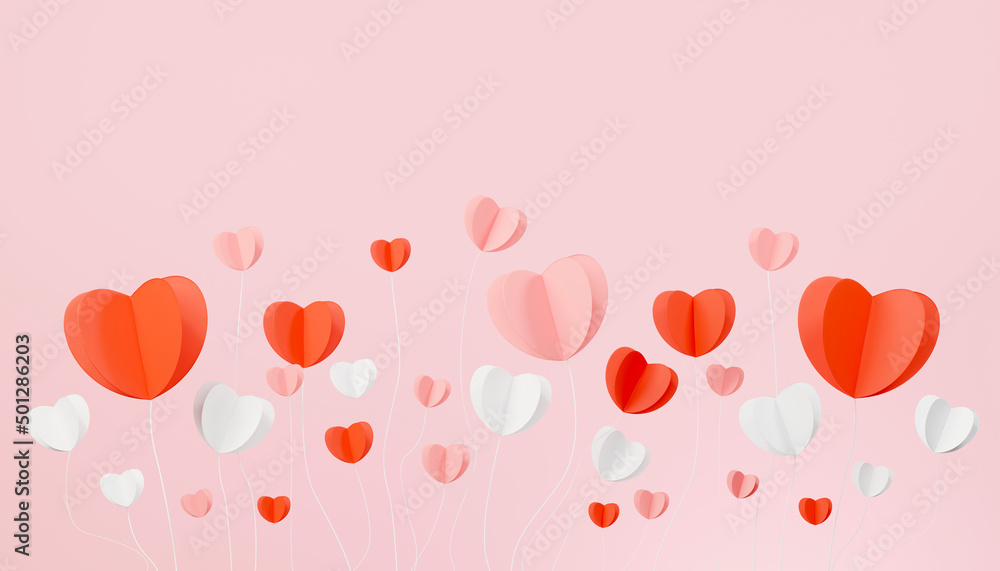 3d rendering of paper heart balloon on clean background for mock up and web banner. Cartoon interface design. minimal metaverse concept.