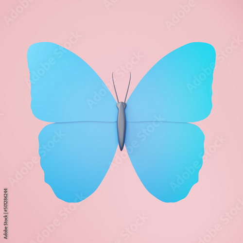3d rendering of Butterfly icon on clean background for mock up and web banner. Cartoon interface design. minimal metaverse concept.