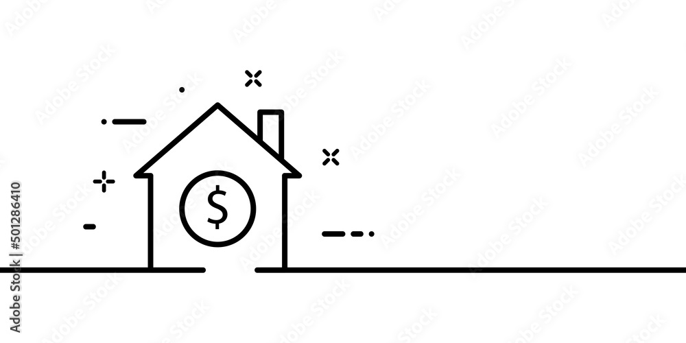 Rental fee line icon. House payment in dollars. Regular payment. Housing shooting. One line style. Vector line icon for Business and Advertising - obrazy, fototapety, plakaty 