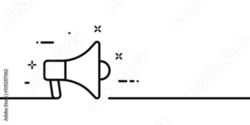 Speaker line icon. Mouthpiece, horn, bullhorn, trumpet, loud-hailer. Volume concept. One line style. Vector line icon for Business and Advertising