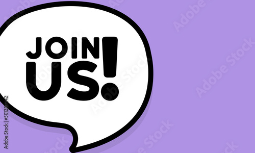 Speech bubble with join us text. Boom retro comic style. Pop art style. Vector line icon for Business and Advertising