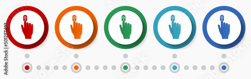 Oximeter concept vector icon set, infographic template, flat design circle colorful web buttons in 5 color options