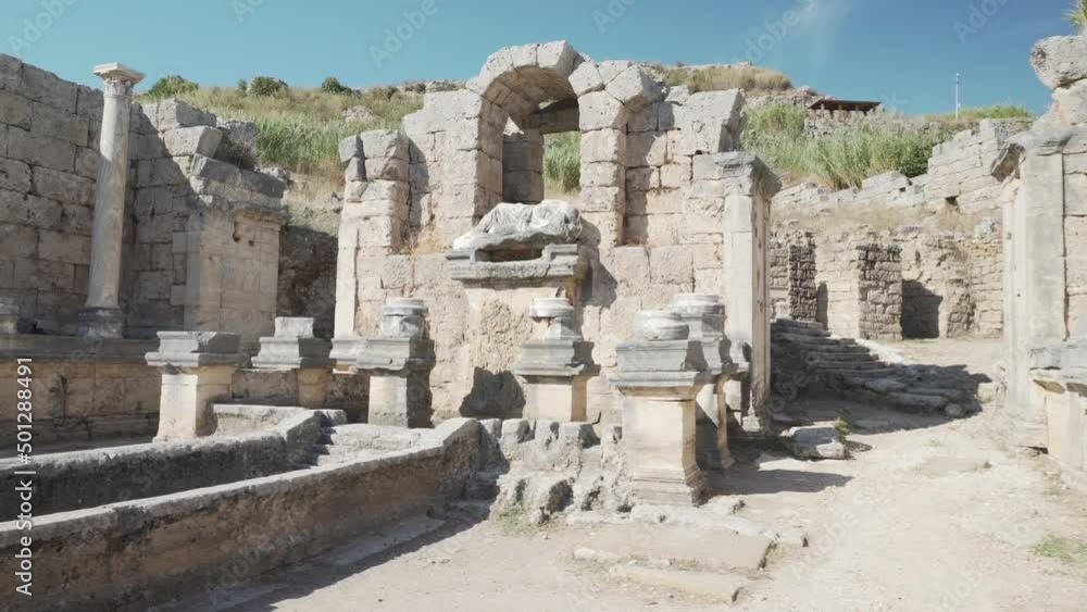 Scenic ruins of the nymphaeum (nymphaion) in Perge (Perga) Scenic ruins of the nymphaeum (nymphaion) in Perge (Perga)