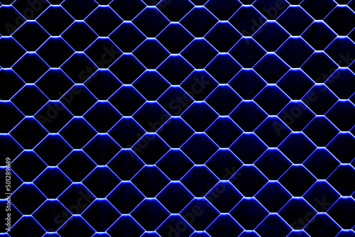 Dark blue glowing geometric background. Blue texture