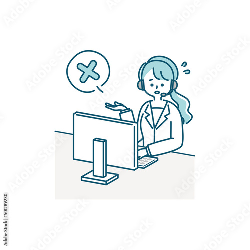 コールセンターで働く女性オペレーターのイラスト素材（NGサイン）