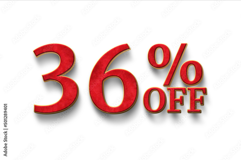 Discount 36 percent off. 3D illustration on white background. Discount 36 percent off. 3D illustration on white background.