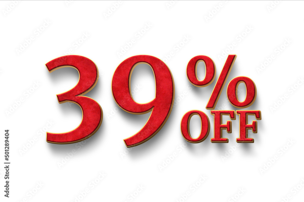 Discount 39 percent off. 3D illustration on white background. Discount 39 percent off. 3D illustration on white background.