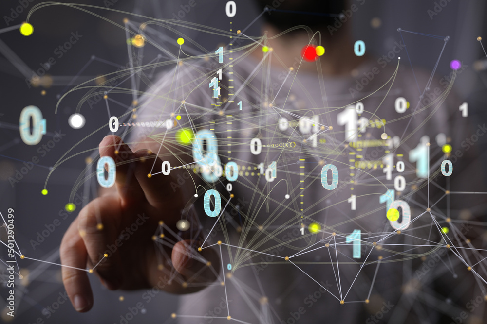 Naklejka premium Big data and artificial intelligence concept. Machine learning and cyber mind domination