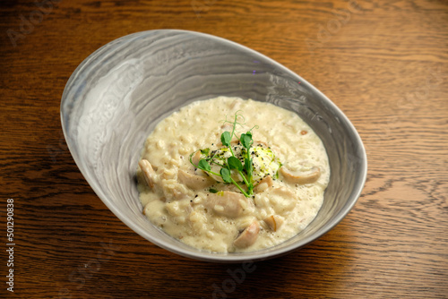 Risotto on a white restaurant plate