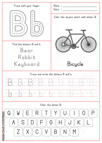 Children Learning Printable - Tracing, Coloring, and Writing Alphabet B