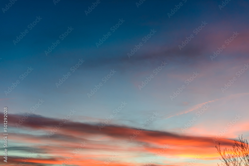 Sunsets colors with blue sky in the blue hour
