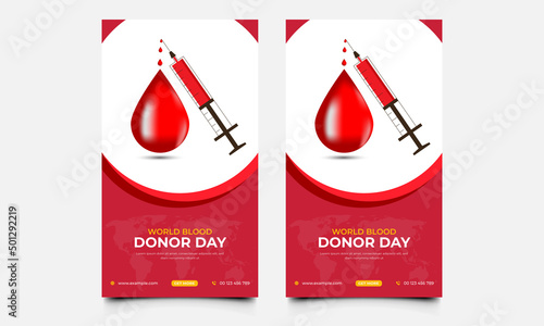 World blood donor day social media instagram story and web banner template, editable vector