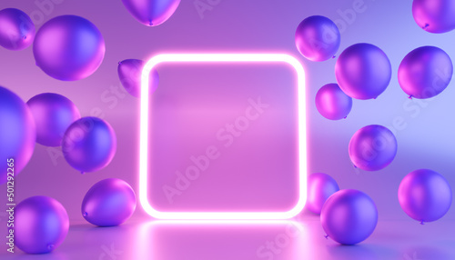 3D podium background glow frame center and balloon element fantasy full color with 3d rendering. © FullFrames