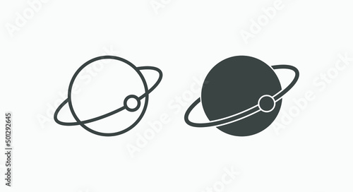 Fotografia, Obraz Planet with satellite, galaxy, astronomy icon vector isolated on grey background