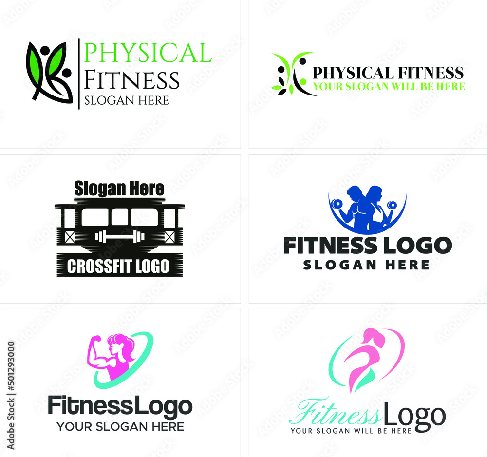 Physical fitness line art icon symbol bodybuilding and nature leaf
