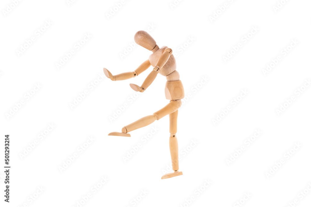 wooden man in martial arts stand isolated on white background. Stretch concept wooden man in martial arts stand isolated on white background. Stretch concept