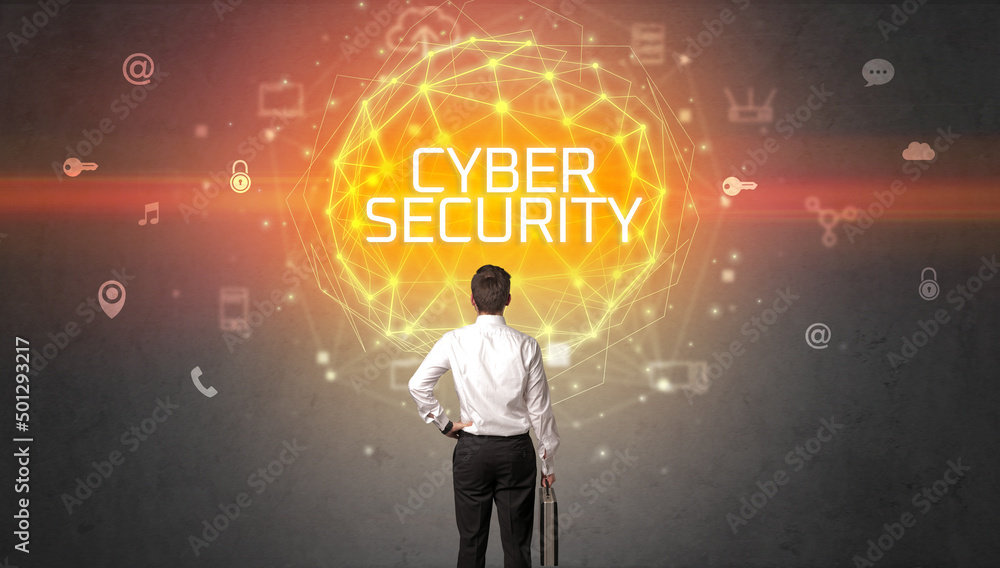 Rear view of a businessman, online security concept Rear view of a businessman, online security concept