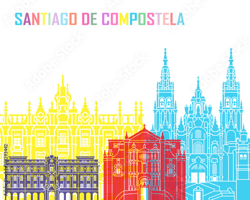 Leinwand Poster Santiago de Compostela skyline pop