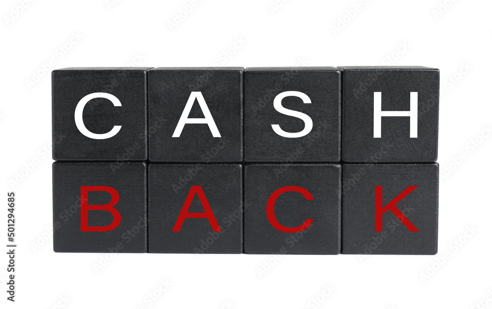 Black cubes with word Cashback on white background Black cubes with word Cashback on white background