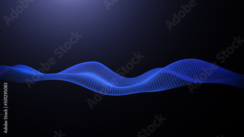 3d data abstract background. Technology digital blue wave lines on black backdrop. Cyber, science, network concept. © uladzimirzuyeu