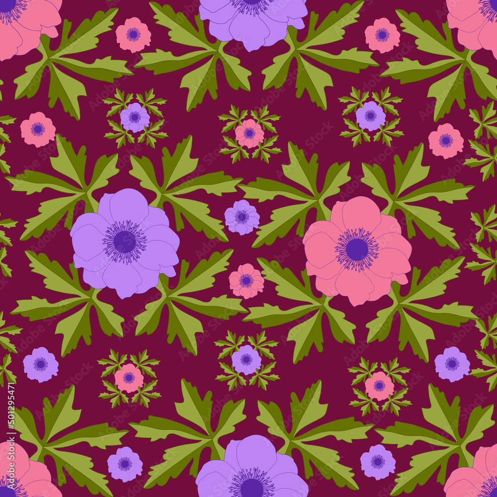 Vector floral anemone seamless pattern