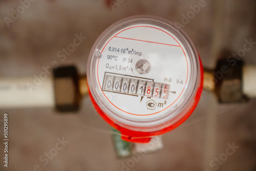 water meter on the water pipes in the house. 