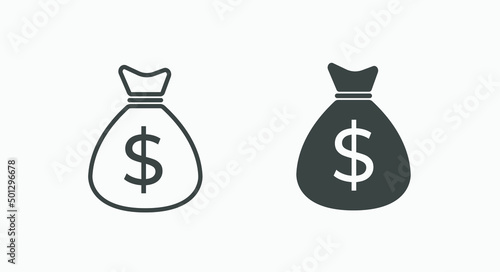 Money bag icon vector sign set. currency, dollar, usd symbol