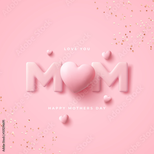 Mother's Day modern background with decor elements. 3d vector illustration.