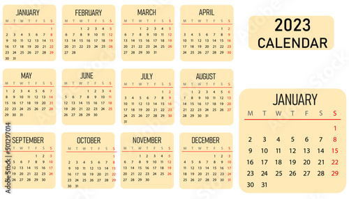 2023 calendar template design. Desktop calendar in simple style. Corporate or business calendar. English vector calendar.
