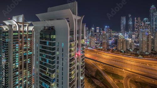 Dubai Marina highway intersection spaghetti junction night timelapse photo