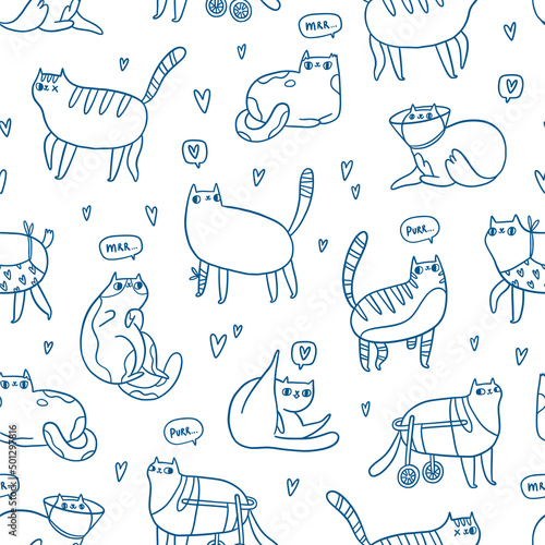Special cats outline seamless pattern