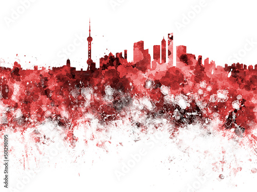 Photography Shanghai skyline in watercolor