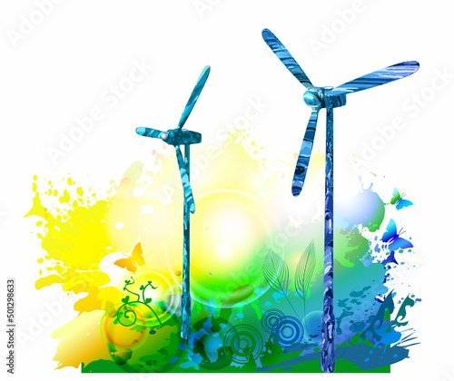 Wind turbines, green alternative renewable energy 