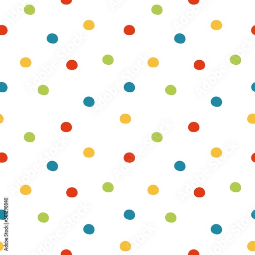 Seamless pattern with bright colorful dots. Vector illustration for designs, prints and patterns. Isolated on white background.