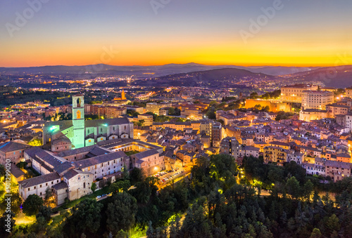 Aerial view of San Domenico Basilica in Perugia, Italy at sunset © Leonid Andronov