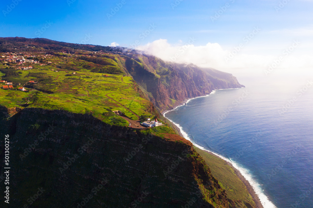 Aerial view of the Ponta do Pargo Lighthouse in the Madeira Islands, Portugal Aerial view of the Ponta do Pargo Lighthouse in the Madeira Islands, Portugal