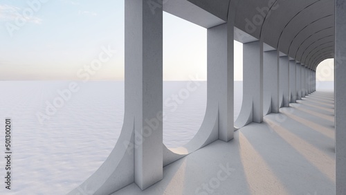 Architecture interior background empty arched pass 3d render