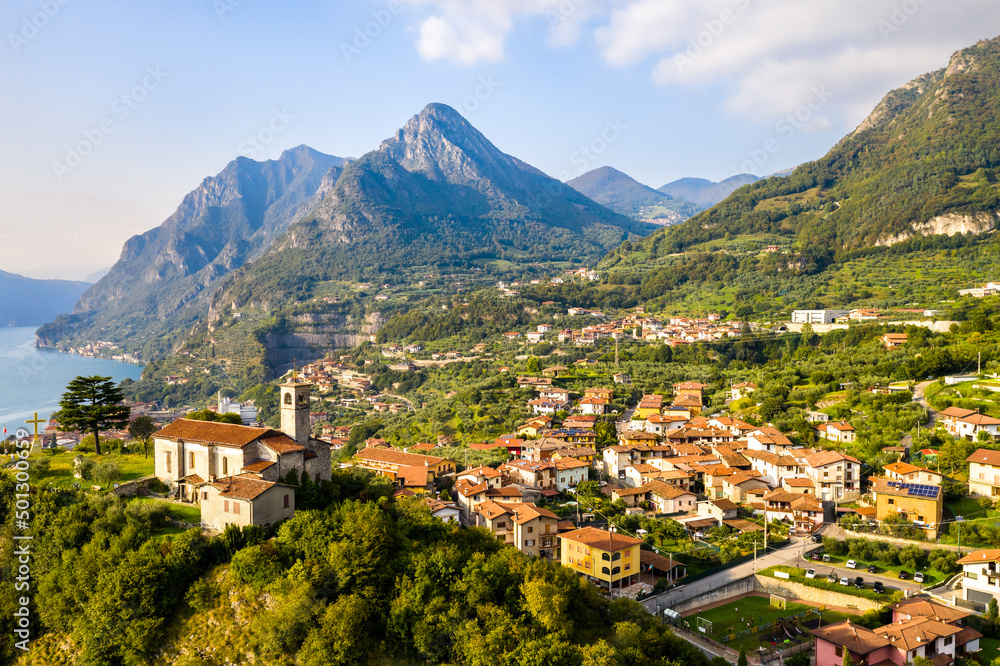 Fototapeta premium Eremo di San Pietro in Marone at Lake Iseo in Nothern Italy