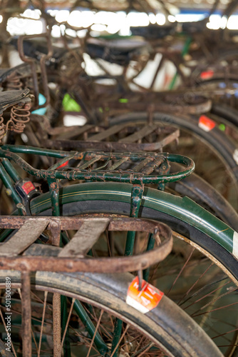 Pile of retro old abandoned bicycles