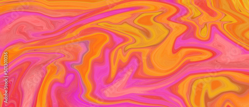Abstract multicolor wavy liquid flow background. Liquid Abstract Marble Pattern With Living Coral. Colorful yellow pink shade painted liquify oil Surface red orange color abstract freeform design.