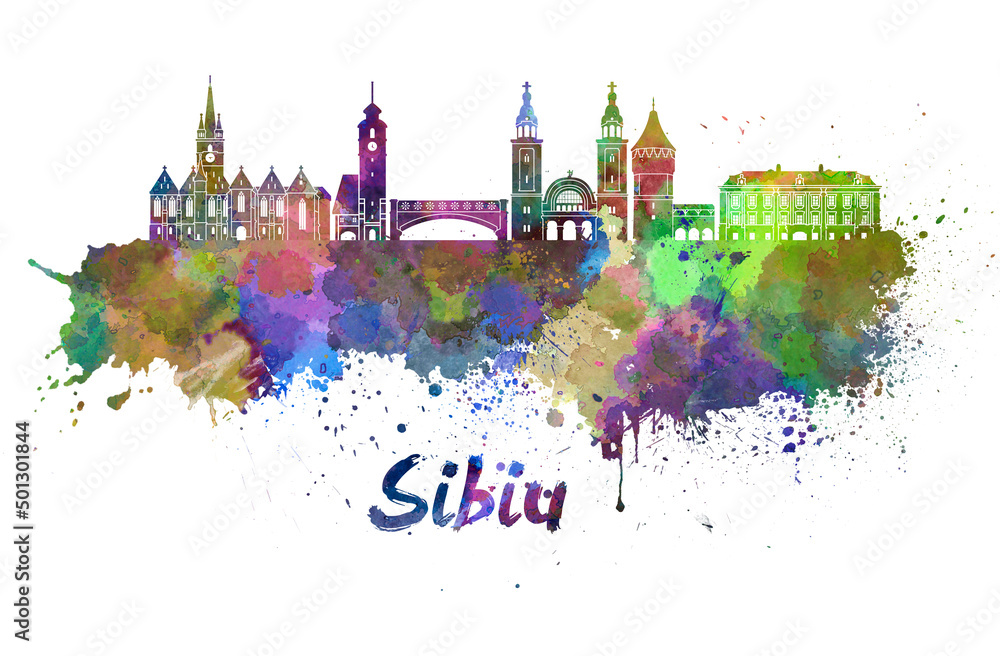 Sibiu skyline in watercolor