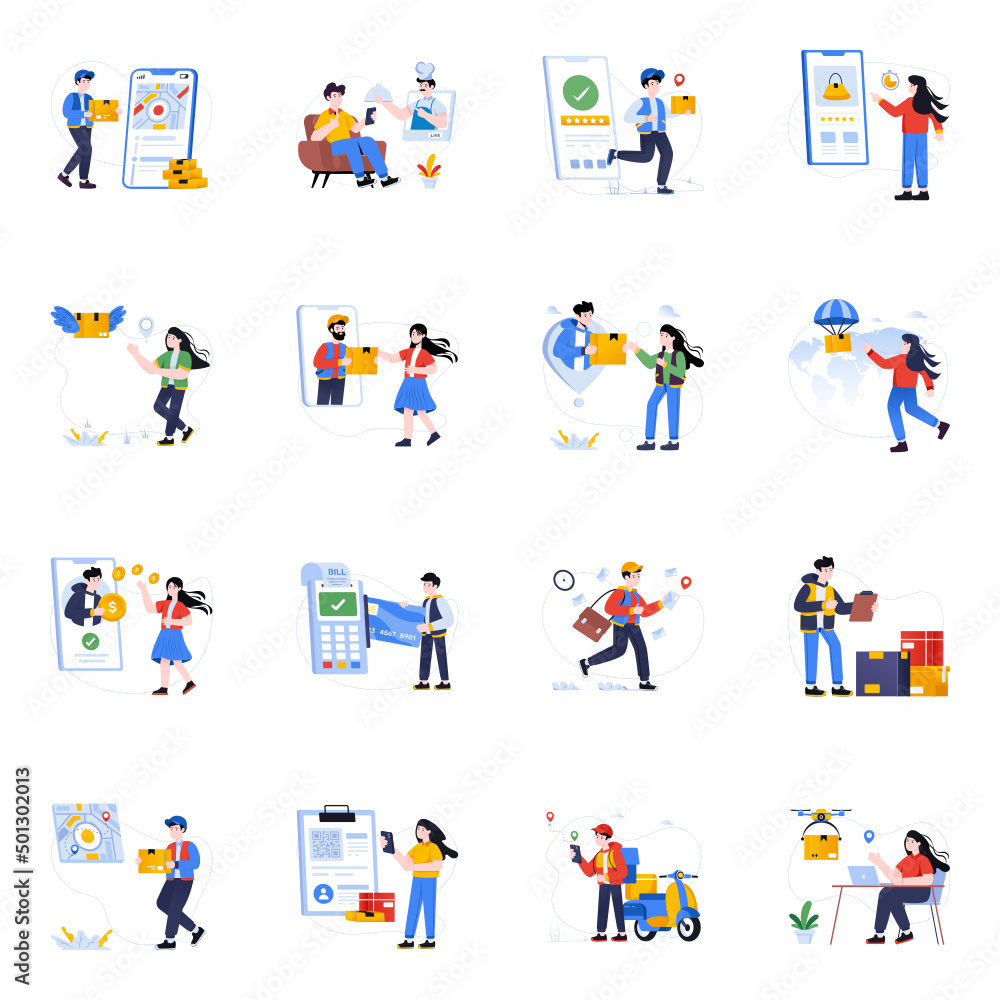 Set of Delivery Flat Illustrations 