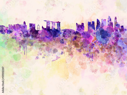 Singapore skyline in watercolor background